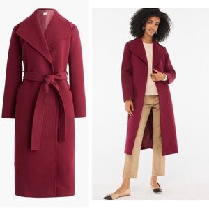 NWT J. Crew Factory Petite Belted Wool-Blend Coat in Vintage Burgundy, Size 4P